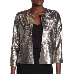 NWT Dolce Cabo Crop Sequin Jacket Silver  Medium